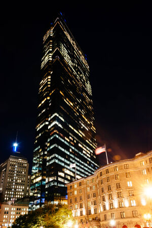 The John Hancock Building at night, in Boston, Massachusetts.のeditorial素材