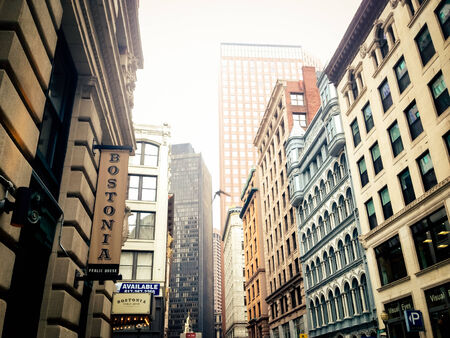 Buildings on State Street in Boston, Massachusetts.のeditorial素材