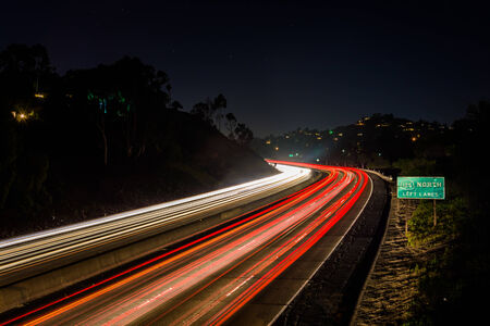 Long exposure of California Route 125 at night, in La Mesa, California.