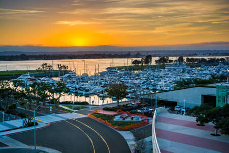 Sunset over the Embarcadero in San Diego, California.の写真素材