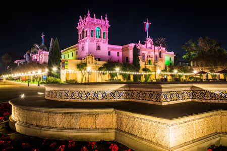 The EL Prado Restaurant at night in Balboa Park, San Diego, California.のeditorial素材