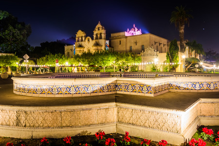The Mingei International Museum at night, in Balboa Park, San Diego, California.のeditorial素材