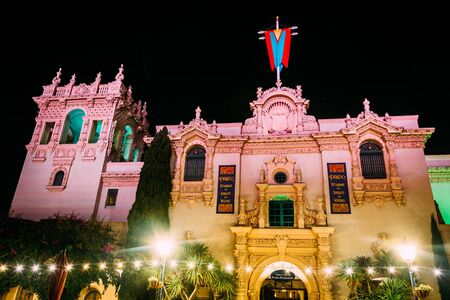 The Prado Restaurant at night, in Balboa Park, San Diego, California.のeditorial素材