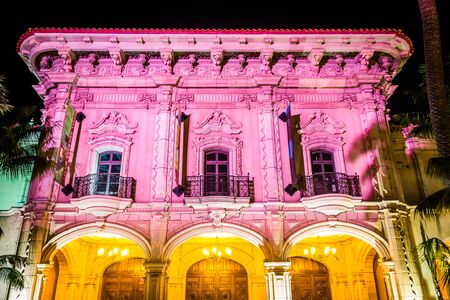 The San Diego History Center at night, in Balboa Park, San Diego, California.のeditorial素材
