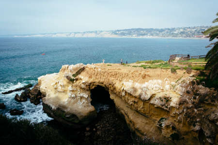 View of a cave and the Pacific Ocean in La Jolla, California.の写真素材