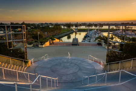 View of a staircase and the Embarcadero at sunset, in San Diego, California.の写真素材