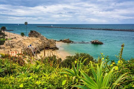 View of a beach and the Pacific Ocean from Lookout Point in Corona del Mar, California.のeditorial素材
