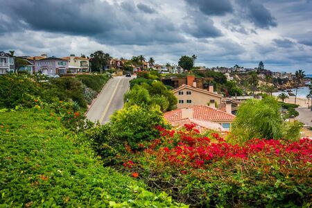 View of houses and the Fernleaf Ramp in Corona del Mar, California.のeditorial素材