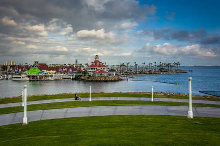 View of Parkers Lighthouse from Shoreline Aquatic Park in Long Beach, California.