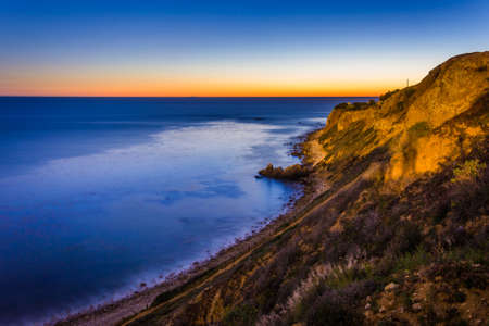 View of Pelican Cove at twilight, in Ranchos Palos Verdes, California.の写真素材