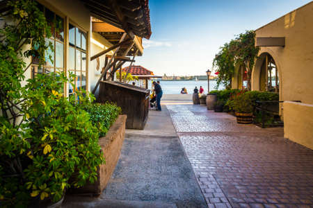 Buildings and walkway at Seaport Village in San Diego, California.のeditorial素材