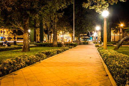 Walkway in Orange Circle at night, in Orange, California.のeditorial素材