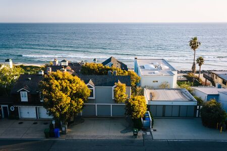 View of beachfront homes in Malibu, California.のeditorial素材