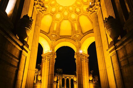 The Palace of Fine Arts at night, in San Francisco, California.のeditorial素材