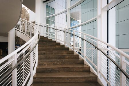 Modern staircase in the Getty Center, in Brentwood, Los Angeles, California.のeditorial素材