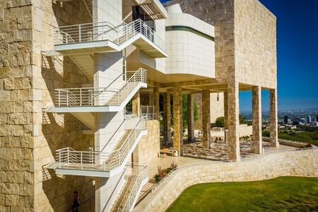 Modern exterior of the Getty Center, in Brentwood, Los Angeles, California.のeditorial素材