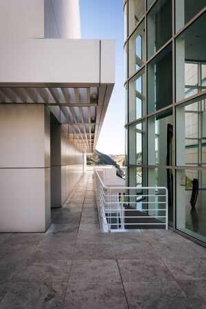 Modern exterior of the Getty Center, in Brentwood, Los Angeles, California.のeditorial素材