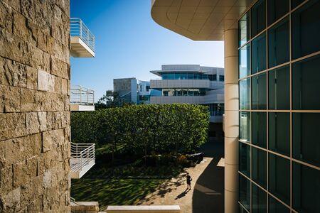 Modern exterior of the Getty Center, in Brentwood, Los Angeles, California.のeditorial素材