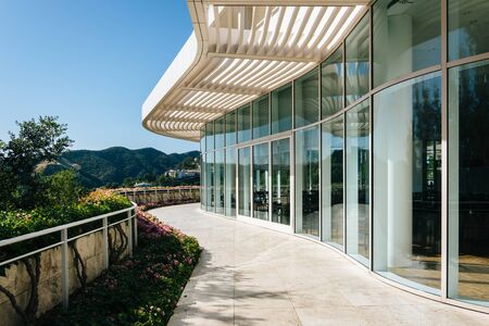 Modern exterior of the Getty Center, in Brentwood, Los Angeles, California.のeditorial素材
