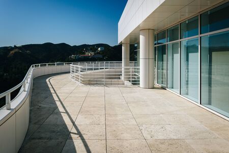 Modern balcony at the Getty Center, in Brentwood, Los Angeles, California.のeditorial素材