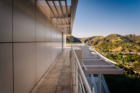 Modern architecture and view of the 405 Freeway from the Getty Center, in Brentwood, Los Angeles, California.のeditorial素材