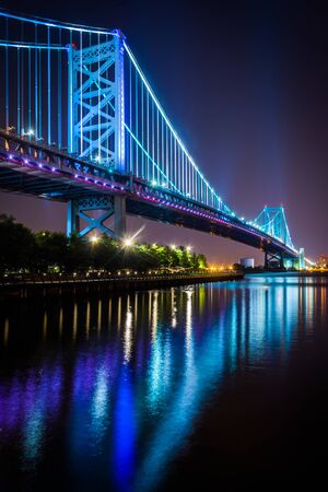 The Benjamin Franklin Bridge at night, in Philadelphia, Pennsylvania.