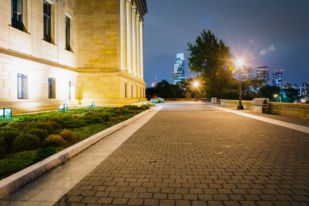 The Art Museum at night, in Philadelphia, Pennsylvania.のeditorial素材