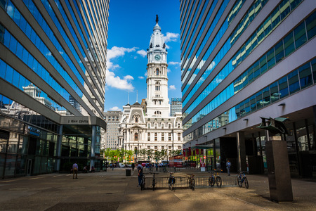 Penn Center and City Hall, in Center City, Philadelphia, Pennsylvania.のeditorial素材