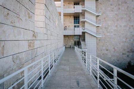Modern walkway at the Getty Center, in Brentwood, Los Angeles, California.のeditorial素材