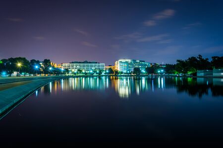 The Capitol Reflecting Pool at night, in Washington, DC.の写真素材