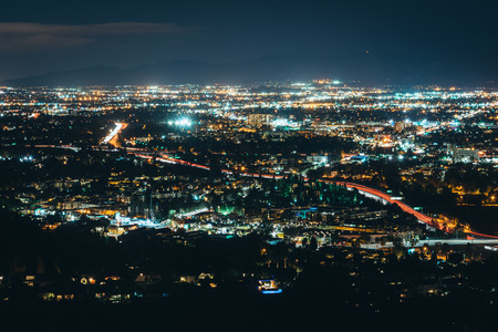 View of the San Fernando Valley from Mulholland Drive, in Los Angeles, California.の写真素材