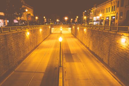 Underpass on Connecticut Avenue at night, at Dupont Circle, in Washington, DC.のeditorial素材
