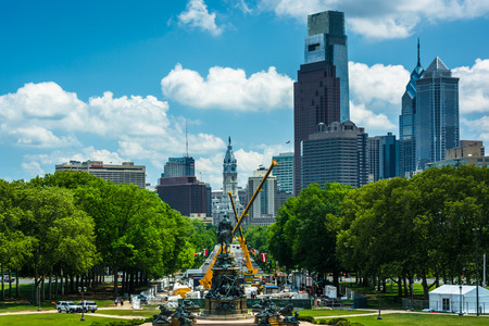 View of Eakins Oval and Center City, in Philadelphia, Pennsylvania.のeditorial素材