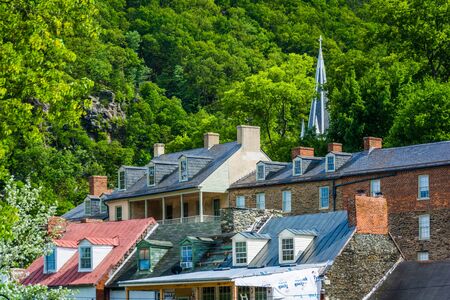 View of historic buildings in Harpers Ferry, West Virginia.のeditorial素材