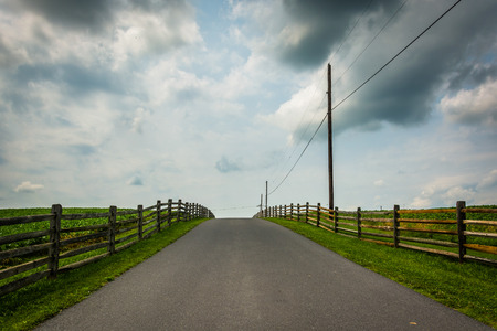 Fences and power lines along a road at Antietam National Battlefield, Maryland.