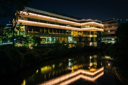 The exterior of the Embassy of Sweden at night, in Georgetown, Washington, DC.の写真素材