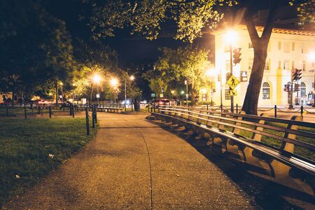 Dupont Circle Park at night, in Washington, DC.の写真素材