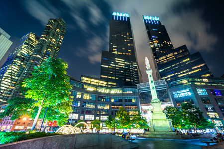 Skyscrapers at night at Columbus Circle, in Manhattan, New York.の写真素材