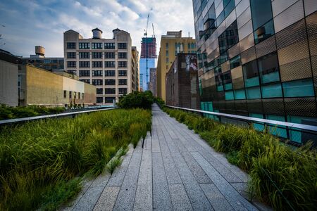 Buildings and walkway on The High Line, in Chelsea, Manhattan, New York.の写真素材