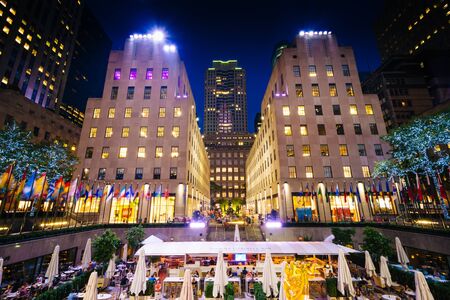 Buildings at Rockefeller Center at night, in Midtown Manhattan, New York.のeditorial素材