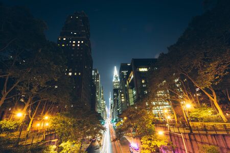 42nd Street at night, seen from Tudor City, in Midtown Manhattan, New York.のeditorial素材