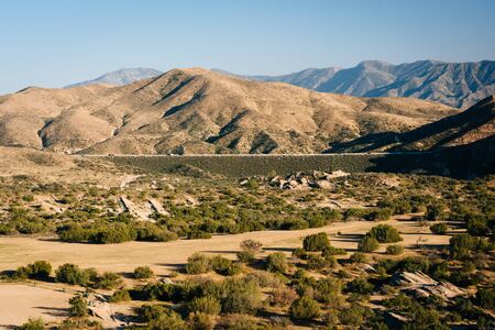 View of distant mountains from Vasquez Rocks County Park, in Agua Dulce, California.の写真素材