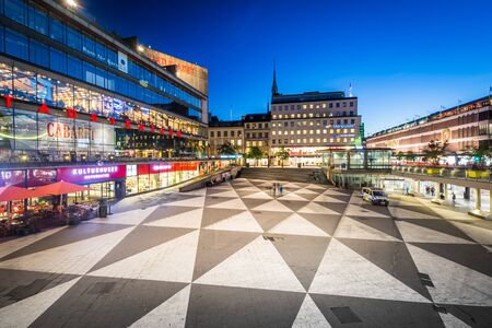View of Sergels Torg at night, in Norrmalm, Stockholm, Sweden.のeditorial素材