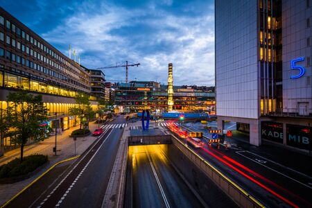 View of Sergels Torg at twilight, in Norrmalm, Stockholm, Sweden.のeditorial素材