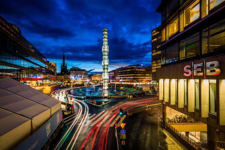 View of Sergels Torg at twilight, in Norrmalm, Stockholm, Sweden.のeditorial素材