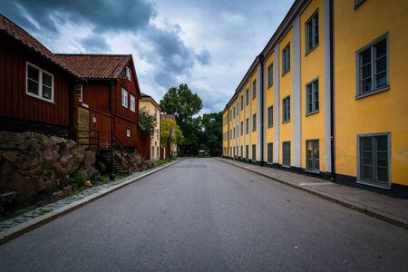 Colorful buildings at Nytorget, in Sodermalm, Stockholm, Sweden.のeditorial素材