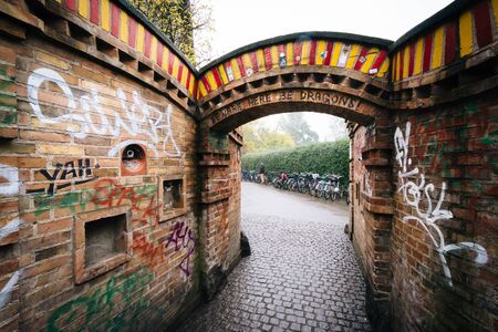 Entrance to Christiania, in Christianshavn, Copenhagen, Denmark.のeditorial素材