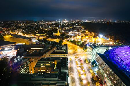 View near Potsdamer Platz at night, in Berlin, Germany.のeditorial素材