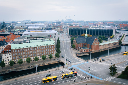 View from the Christiansborg Palace tower, in Copenhagen, Denmark.のeditorial素材