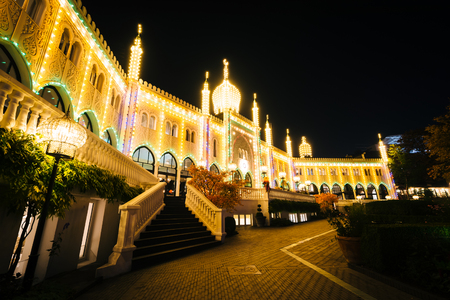 Nimb Palace at night, at Tivoli Gardens, in Copenhagen, Denmark.のeditorial素材
